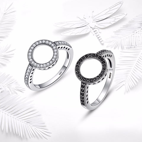 Sterling Silver Round Rings Lucky Circle Finger Rings For Women