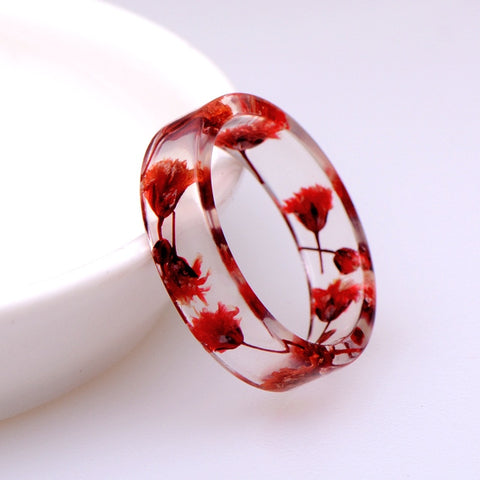 Hot Unique Clear Resin Ring Handmade Dried Flower