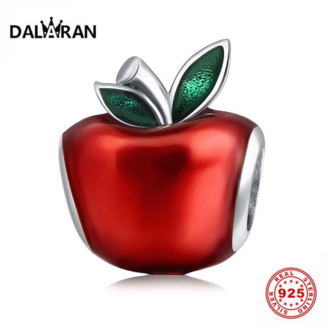 DALARAN Sterling Silver Charm 925 Red Enamel Apple Beads Fit Pandora Charm Bracelets for Women Jewelry Making Christmas Gifts
