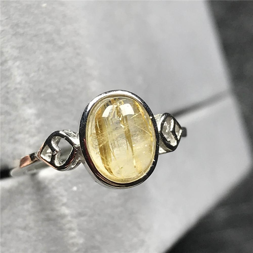 Natural Gold Rutilated Ring Jewelry For Woman