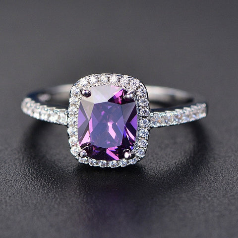 Trendy Aquamarine Amethyst Ring 925 Sterling Silver