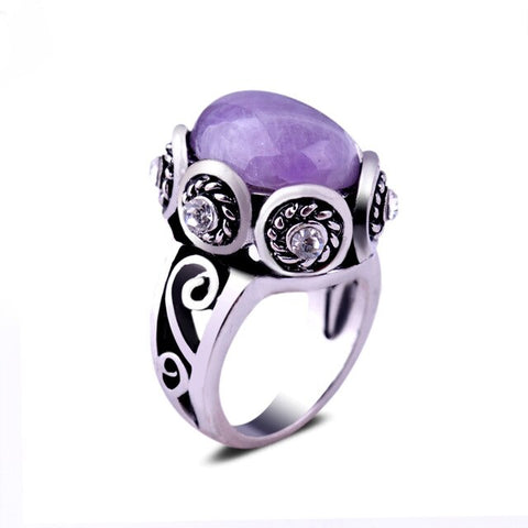 Natural Amethyst Silver Ring For Women Antique