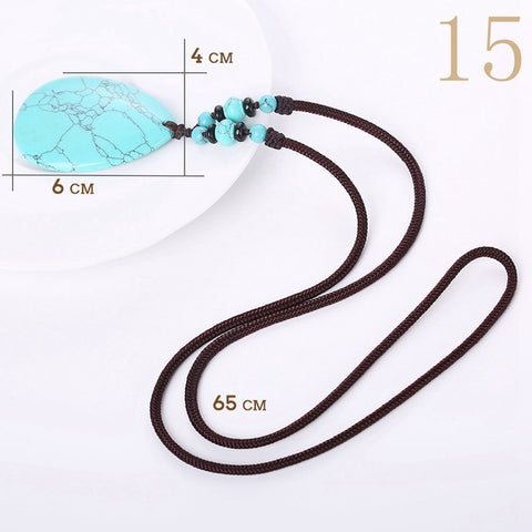 Yumten Turquoise Pendant Necklaces Long Women