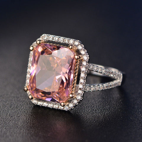 Charms Pink Quartz Wedding Rings Women's
