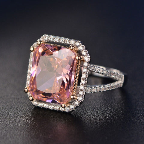Charms Pink Quartz Wedding Rings Women's